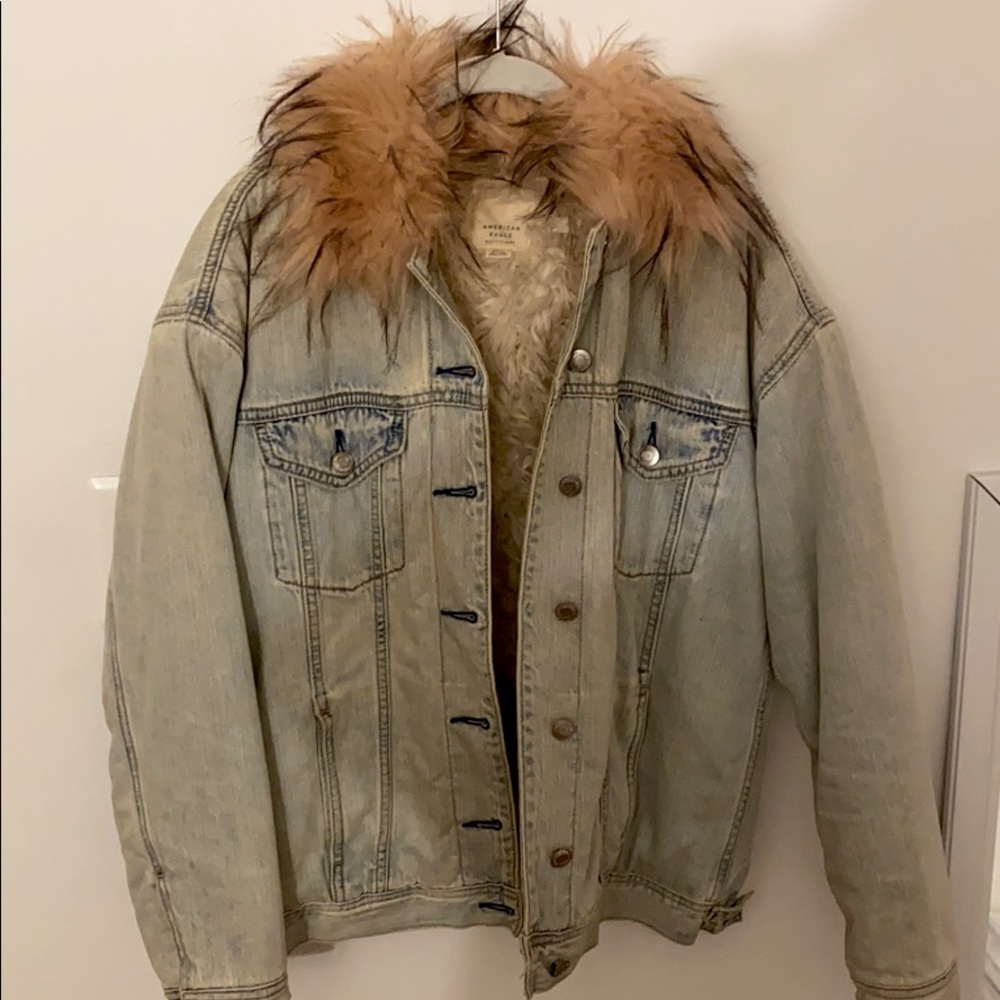 AE Sherpa Lined Fur Collar Denim Jacket